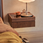 实木悬浮床头柜氛围灯悬空简约卧室小户型小型智能壁挂迷你床边柜