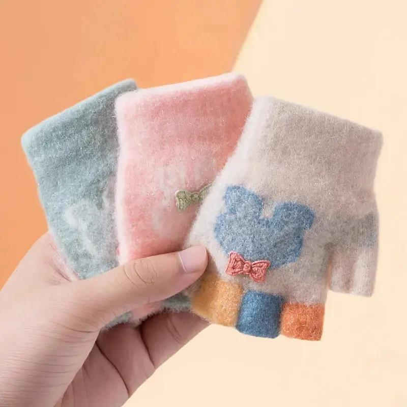 0-3岁宝宝手套秋冬保暖婴幼儿卡通男童女孩漏指半指分指手套YK
