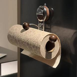 胡桃木免打孔立式纸巾架厨房高级感实木餐桌卷纸保鲜膜收纳架家用