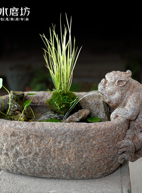 水磨坊中式貔貅招财流水摆件循环水客厅玄关茶室桌面装饰造景鱼缸