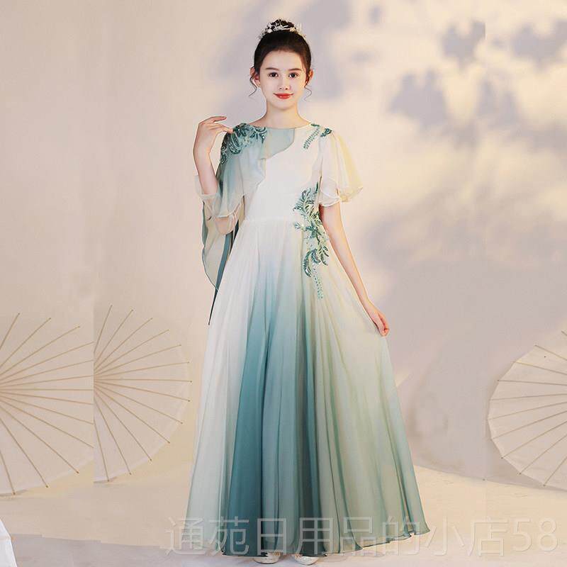 正品025新款儿式童2礼服白色花童中旗袍女弹古筝演出服民乐演奏艺