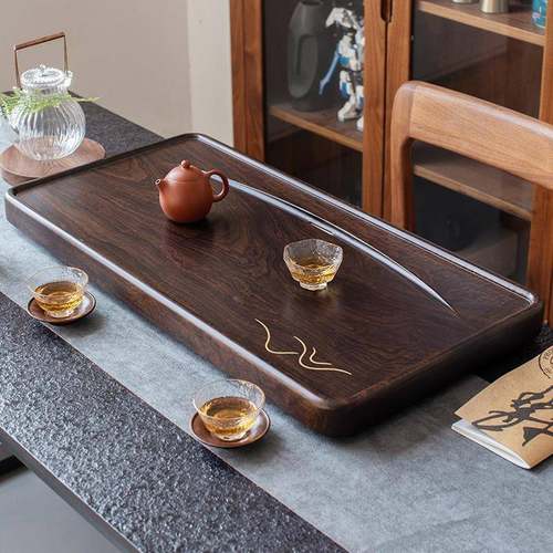 茶盘2024新款家用整块乌木木檀茶具实小型茶茶如意台托盘干泡台茶