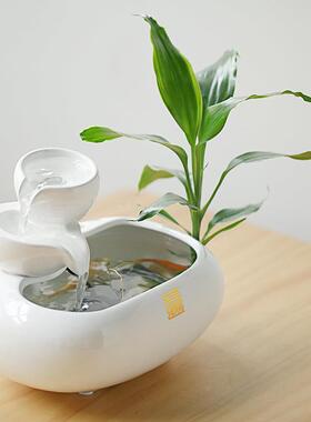 新款鱼缸家陶居瓷流水摆件喷泉景装桌饰风水招OBX财客厅面办公水