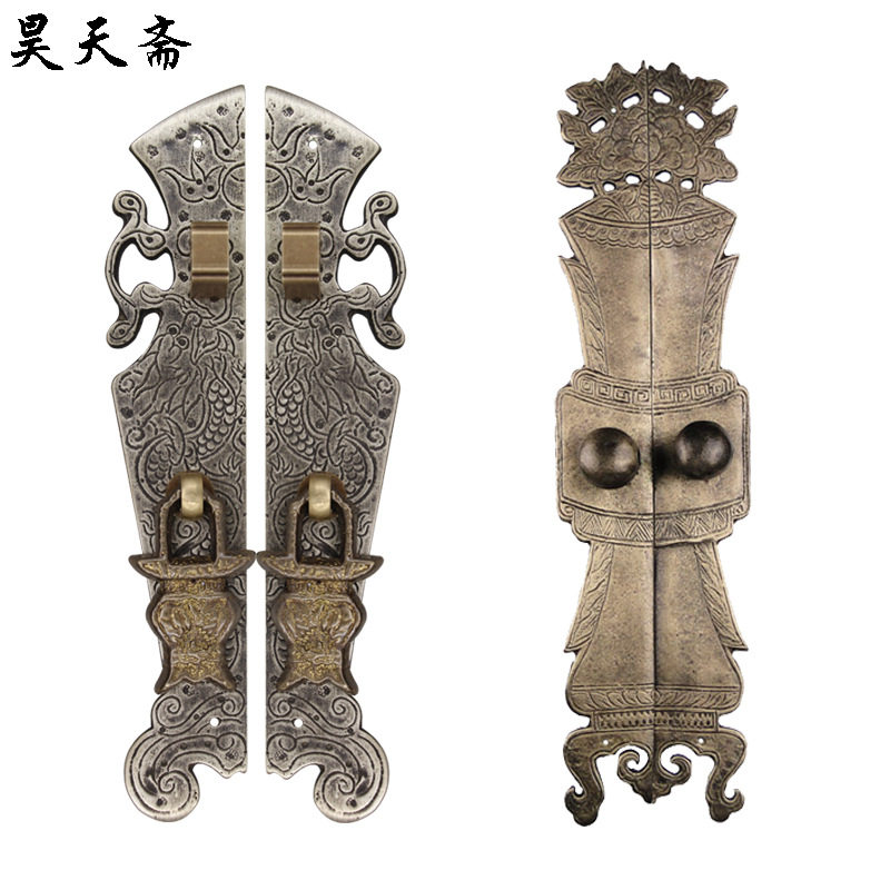昊天斋新中式仿古铜直条把手衣橱酒柜门明装单双孔大拉手铸造款