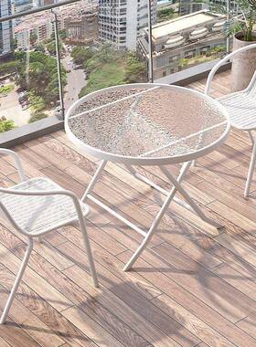 户户外台小桌椅三件套休一闲茶阳桌椅白色组合VWH折叠桌两椅小型