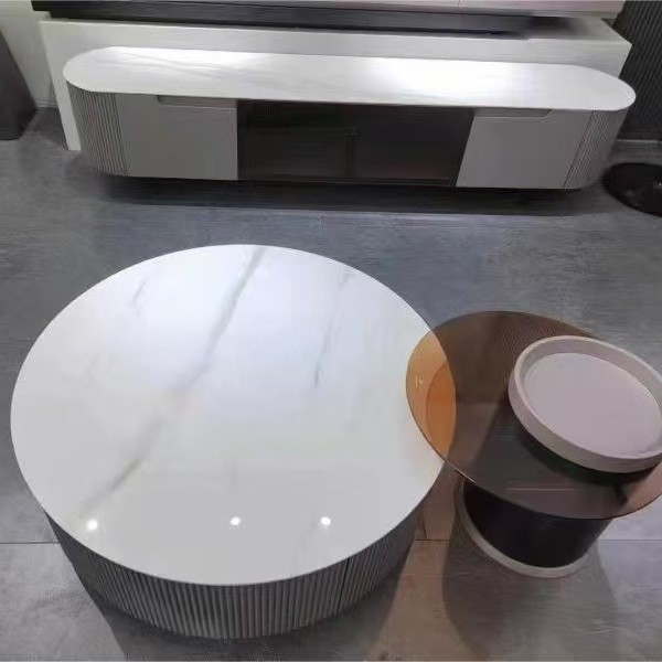 现代简约轻奢岩板钢化玻璃茶几