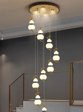 典新中式楼梯灯旋29084式楼梯吊灯古转实木葫芦六复头吊灯简约轻