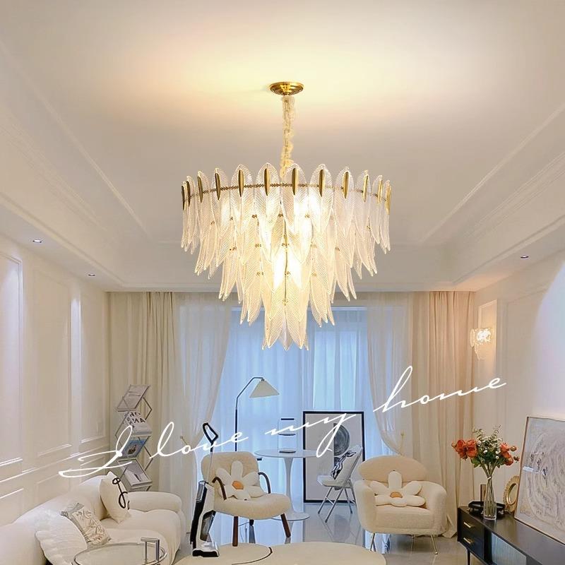 轻奢晶灯客985厅灯羽现代简约大气主卧室灯法式水玻璃吊创意个性