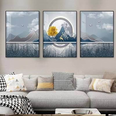 复式楼梯口间饰画现代简约楼道三PUJ联挂画墙客厅装玄走廊过道壁