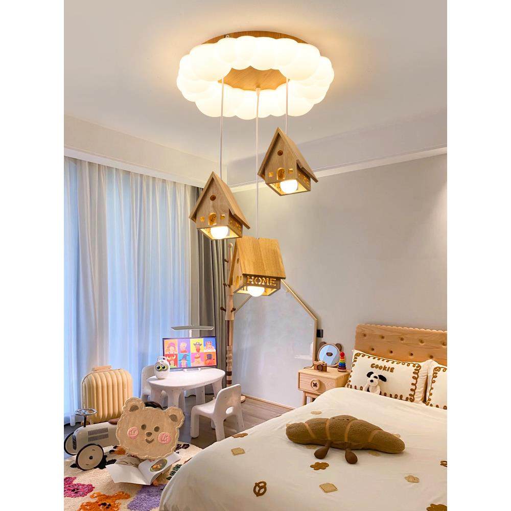 儿童房吊灯奶油泡泡男孩女意孩创温馨风木屋智353能护眼卧灯室房