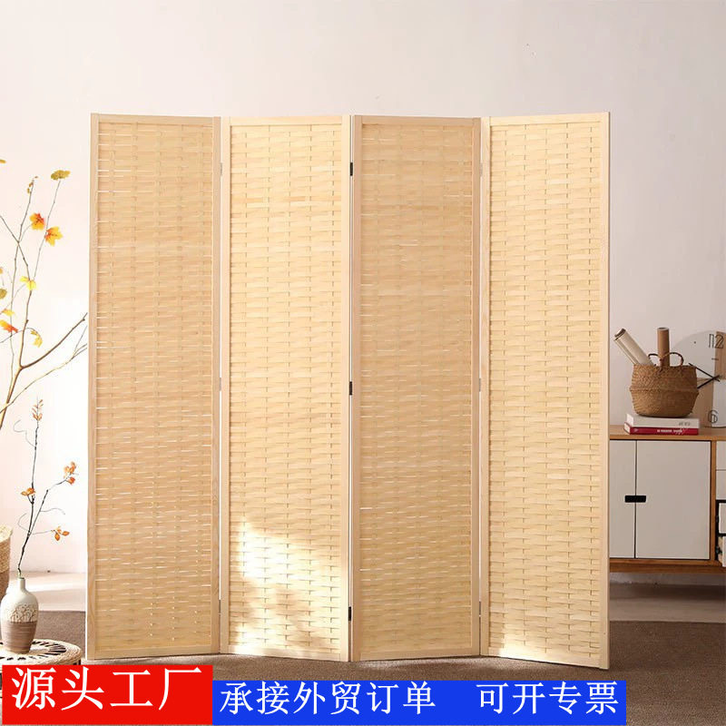 跨境竹子实木屏风折叠推拉房间隔断墙移动客厅进门卧室帘竹制环保