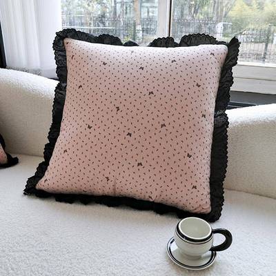 新款法式全棉GFC花边抱枕被办车公午室黑睡休闲毯载抱枕靠垫被子