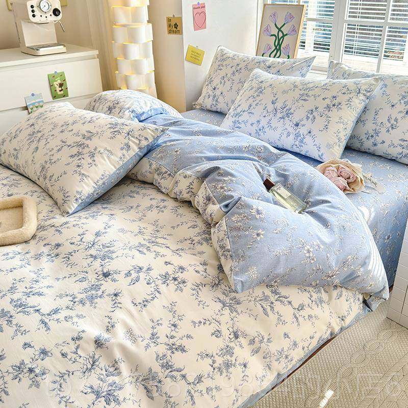 正品全棉美套式田园碎风花四件纯棉小清新8被套床单1.5m1.米床上