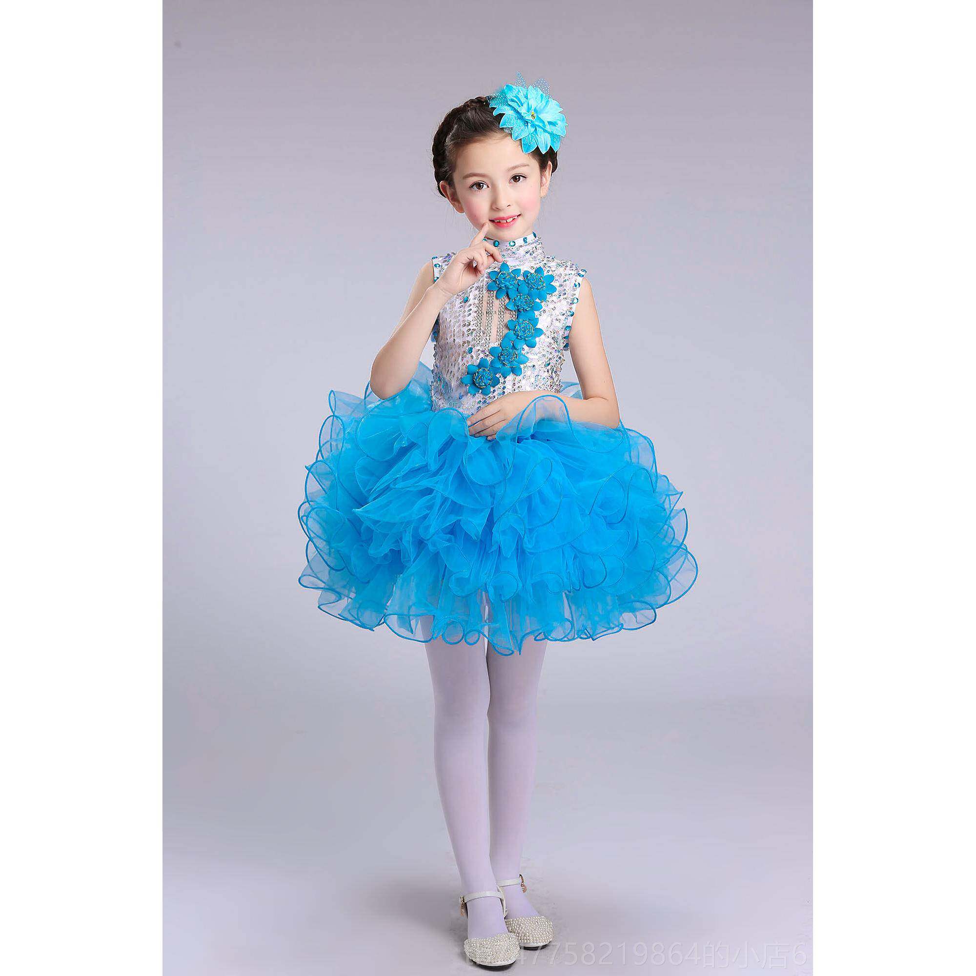 正品六裙一儿童小学生合蓬唱表演服公裙舞蹈服装蓬纱裙礼服碟片亮
