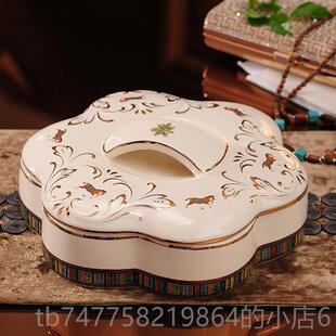 正品欧式陶干果盘分格盒带盖欧婚果式客瓷厅零食盒庆水果盘糖盒