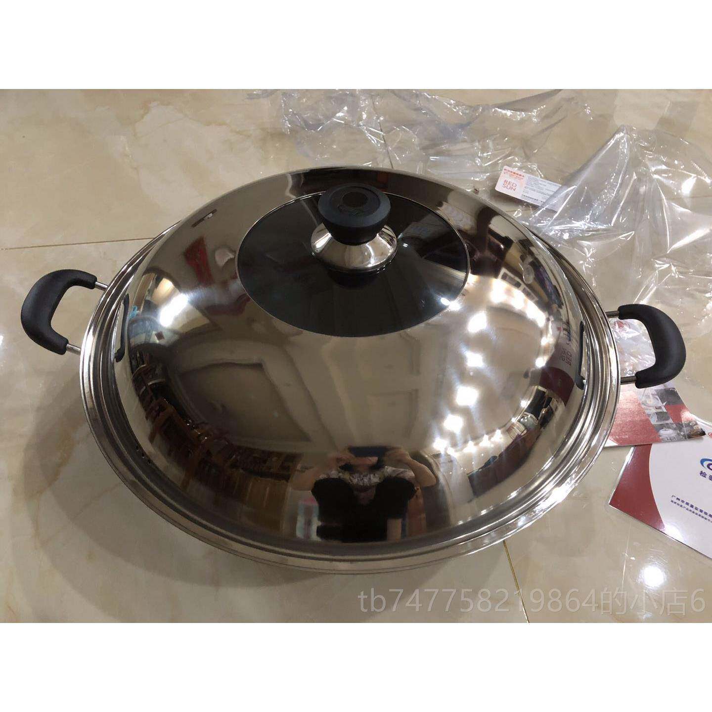 正品邮日炒红锅锰钛合金硬包耳质圆底无涂层微油烟不粘燃气炉具双