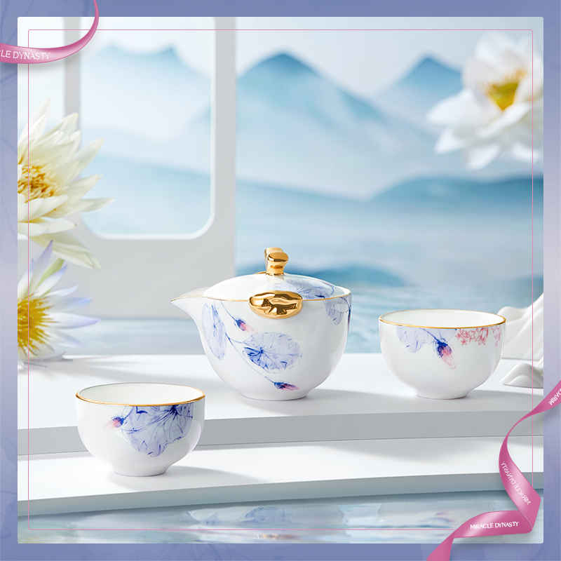 玛戈隆特荷莲盛宴骨瓷茶具套装一壶两杯功夫泡茶茶杯旅行便携高档