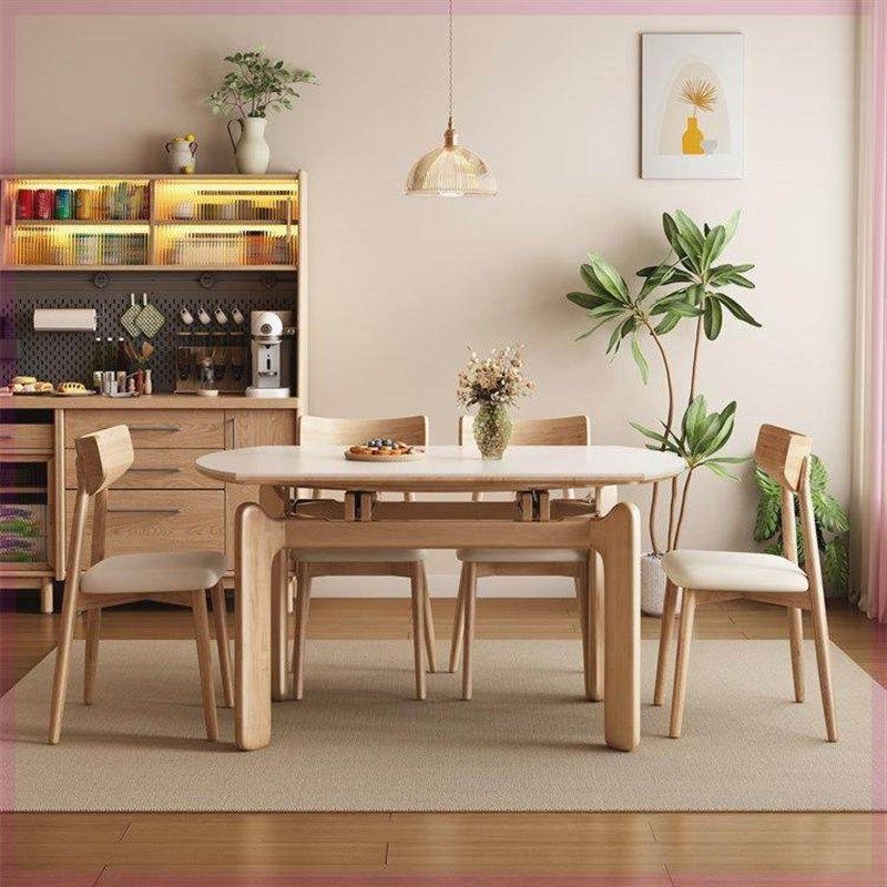 中古风大象腿实木岩板餐桌椅组合家用小户型伸缩方圆两用折叠饭桌,住宅家具,岩板餐桌,淘宝优惠券,粉丝福利购,淘宝优惠卷