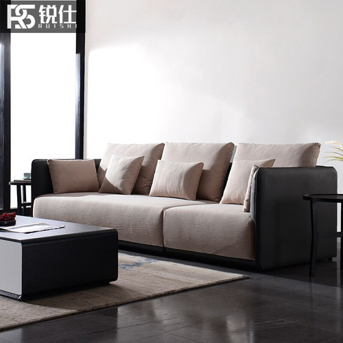皮布沙发简约现代三人位客厅小户型组合直排皮沙发锐仕款定制家具