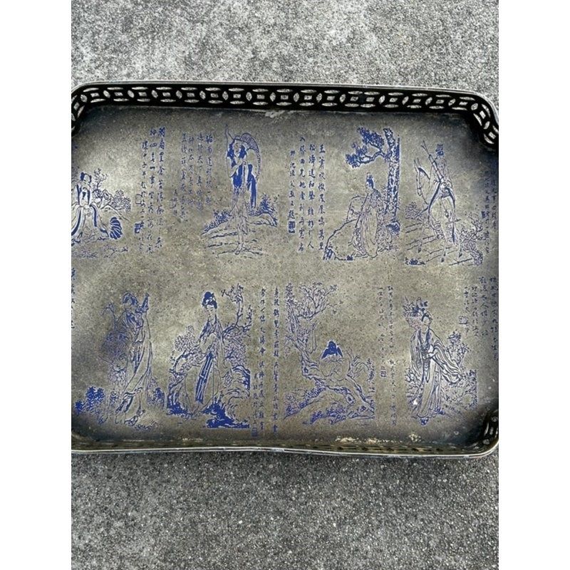 古玩杂项 大盘子 骑马图盘子 六角形 盘子中式古典摆件 复古铜器