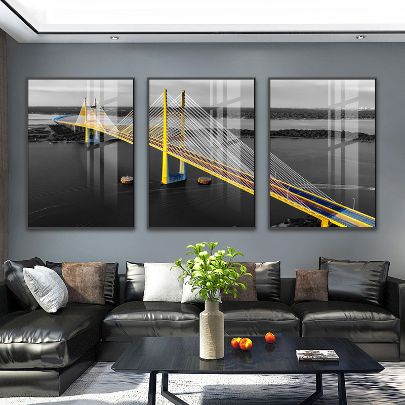 现代简约床头壁画风景画 客厅装饰画沙发背景墙面挂画大气三联画