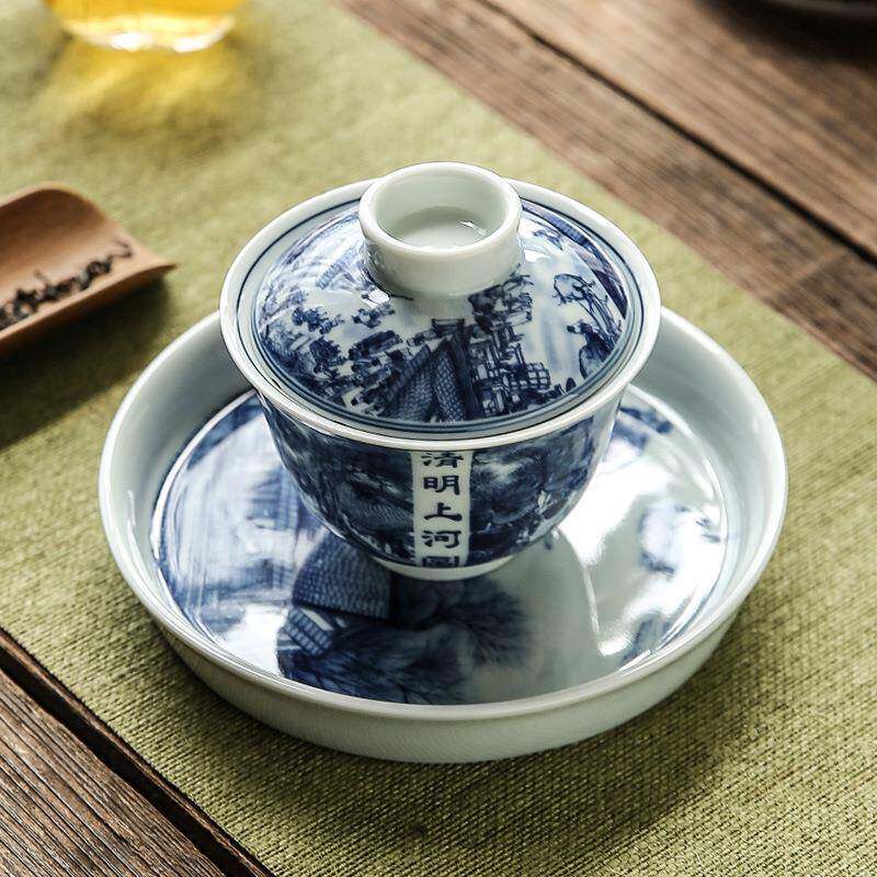 清明才上河图仿古釉碗盖复古壶陶仿古釉盖瓷三盖碗泡茶器茶具承单