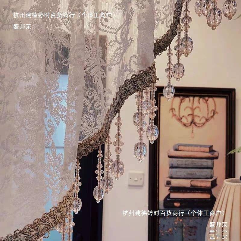 绣式复蕾丝古花半帘法LHD隔断玄关拱门帘穿杆水晶纱帘卧室装饰帘