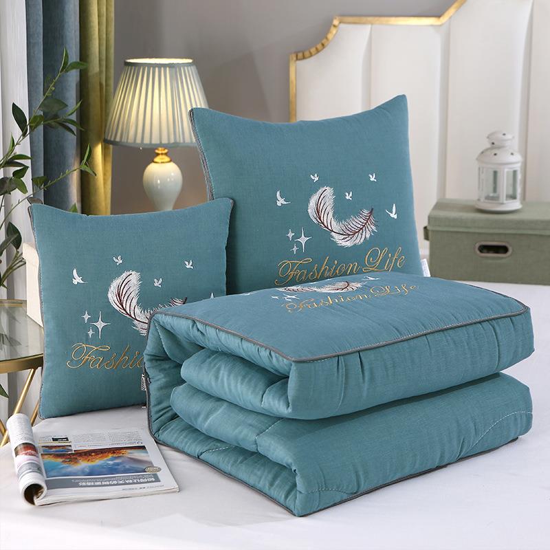 全棉A类层纱羽毛贴布绣抱枕被夏季柔轻透气小室被子卧靠ZS-2025-