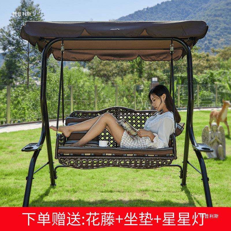 阳台秋千户外花园摇床秋千室LQA外阳庭院成人摇椅吊铁艺遮室内椅