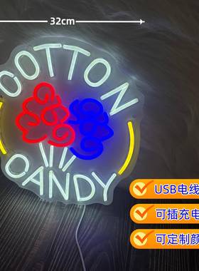 造新款透明背板棉花糖霓D虹灯字EOI母型LE虹霓灯居家氛围感小夜灯