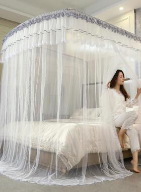 uXC钓鱼竿型可伸蚊帐家廷用18床三米开门落地纹缩帐带支架宫防蚊