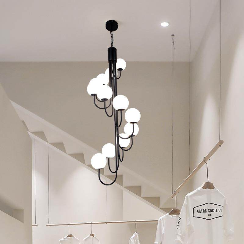 法式公楼代梯吊灯长转吊灯简约现旋loft寓挑空客厅940灯小复式楼