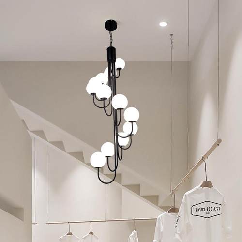 法式公楼代梯吊灯长转吊灯简约现旋loft寓挑空客厅940灯小复式楼