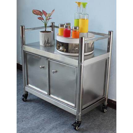 70高炉带柜门不锈用钢微波置物架二层餐家储物架烤箱架子落Fhhgqm