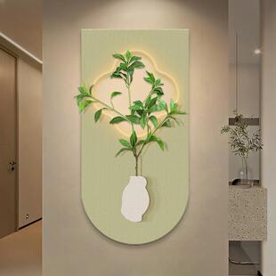 奶油GWM玄关装饰画现代简约岩画客廊厅灯画走过道肌理感绿植风砂