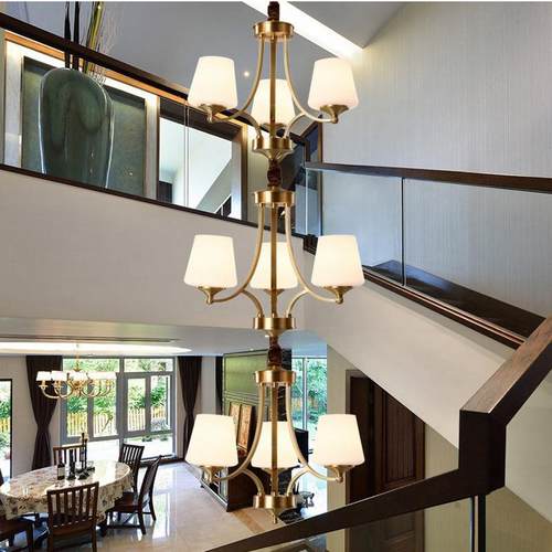 楼墅8369梯长吊灯别复式楼旋转楼梯间灯灯全铜跃层中空楼简中楼美