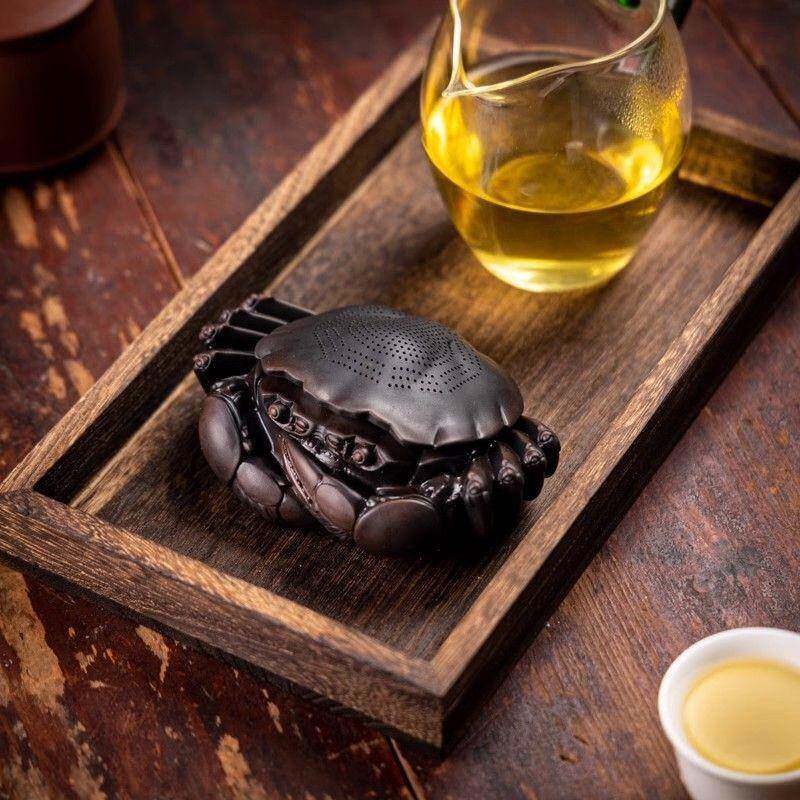 建水紫陶螃蟹八茶滤摆件方财茶风水工艺古茶品漏聚宝盆挂/件复茶