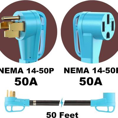 50安50英尺RV/EV延长,重培型线7816/3+8/1规格STW电线,