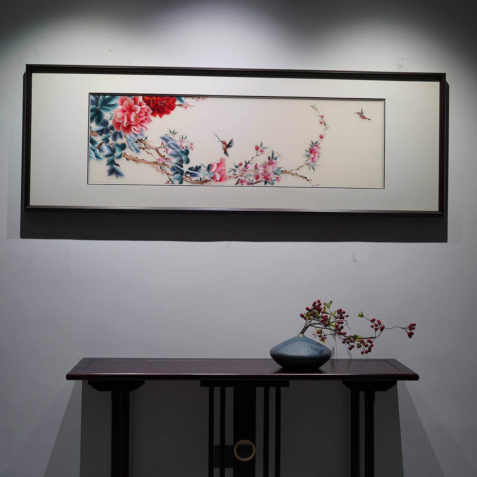 新中式刺绣成品花开富贵挂画书房客厅卧室沙发墙纯手工苏绣装饰画