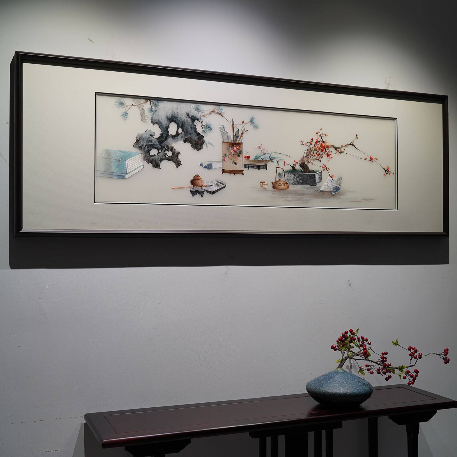 纯手工新中式刺绣画书香茶韵成品客厅书房卧室餐厅高档苏绣装饰画