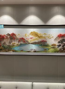 鸿运当头聚宝盆山水刺绣挂画中式苏绣山水画客厅背景墙沙发装饰画