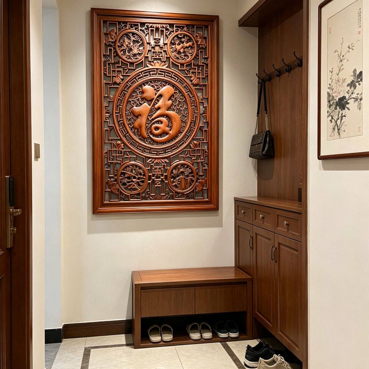 花片实木雕刻挂画木雕画挂墙玄关雕花东阳超大号中式浮雕雕刻仿古