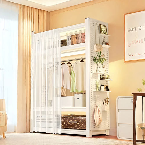 家用挂衣架货架开放式衣帽架租房diy简易落地衣橱衣柜洞洞板多层