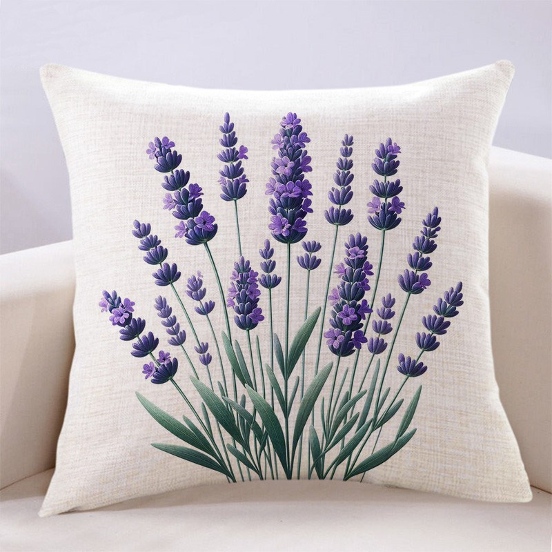 新款客厅沙发抱枕浪漫紫色靠枕座椅靠背垫薰衣草手绘清新床上靠垫