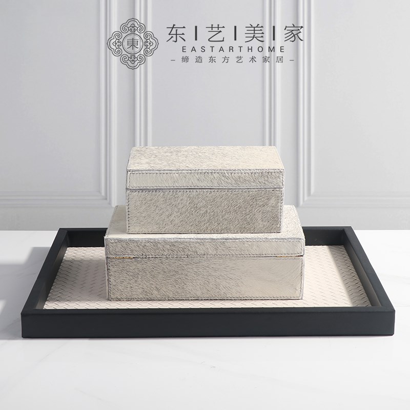 简约现代创意首饰盒编织纹托盘摆件样板间酒店卧室客厅桌面装饰品