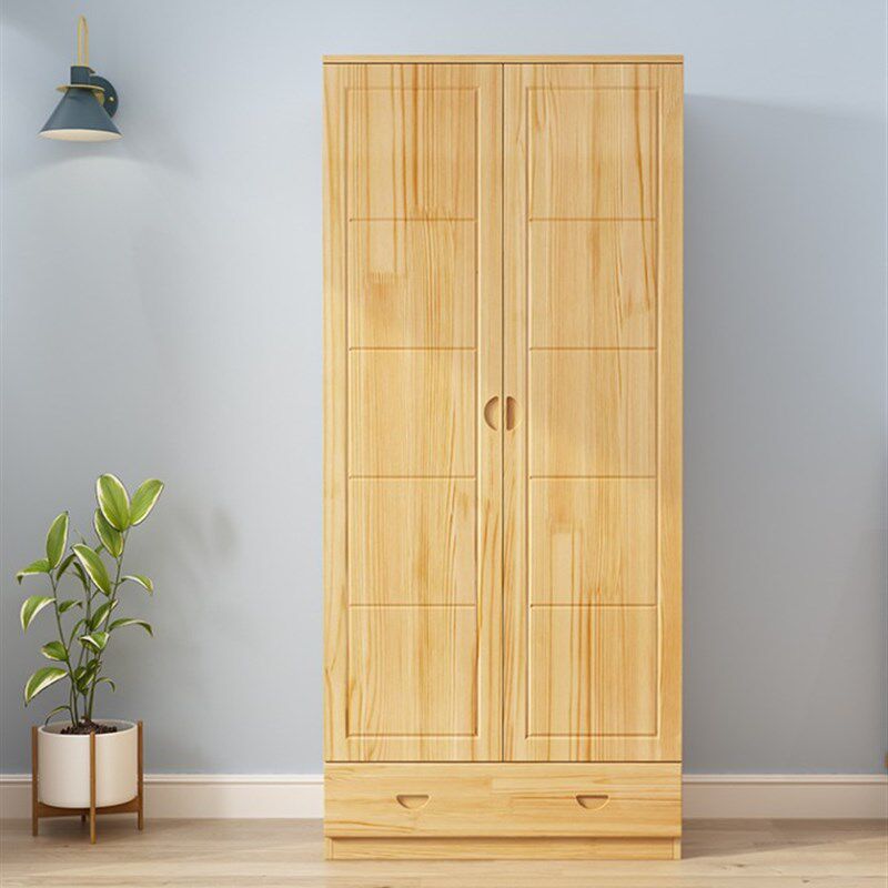 松木衣柜组装实木儿童衣橱两门储物柜原木大衣柜卧室