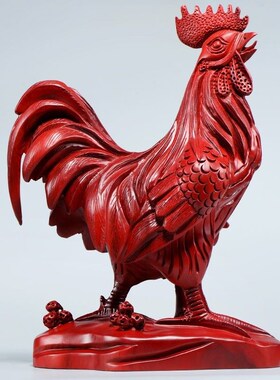 红花梨木雕金鸡摆件实木制十二生肖大公鸡工艺品纯木质雄鸡装饰品