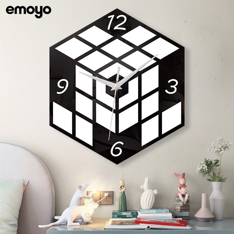 魔方钟表墙上免打孔静音时钟免打孔艺术挂钟个性客厅卧室家用装饰