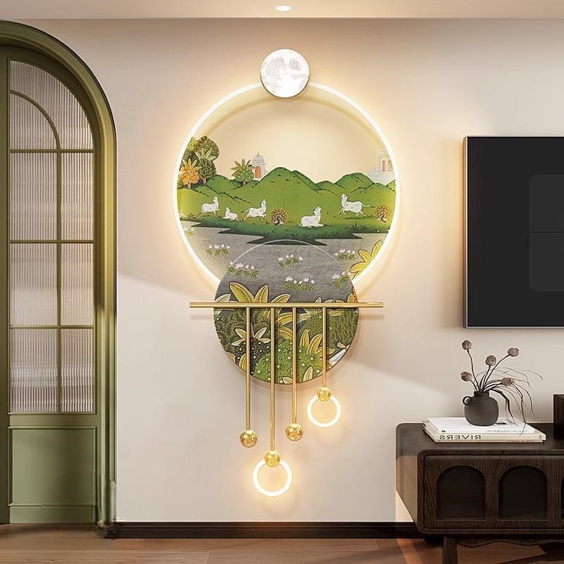 法式复古LED灯玄关装饰画中古风入户正对门壁画走廊立体吊坠挂画