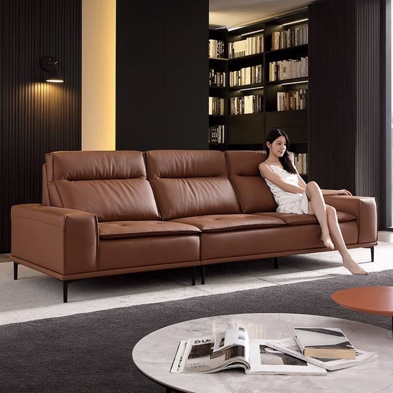 意式极简真皮客厅头层牛皮小户型直排三人位羽绒乳胶懒人沙发脚踏